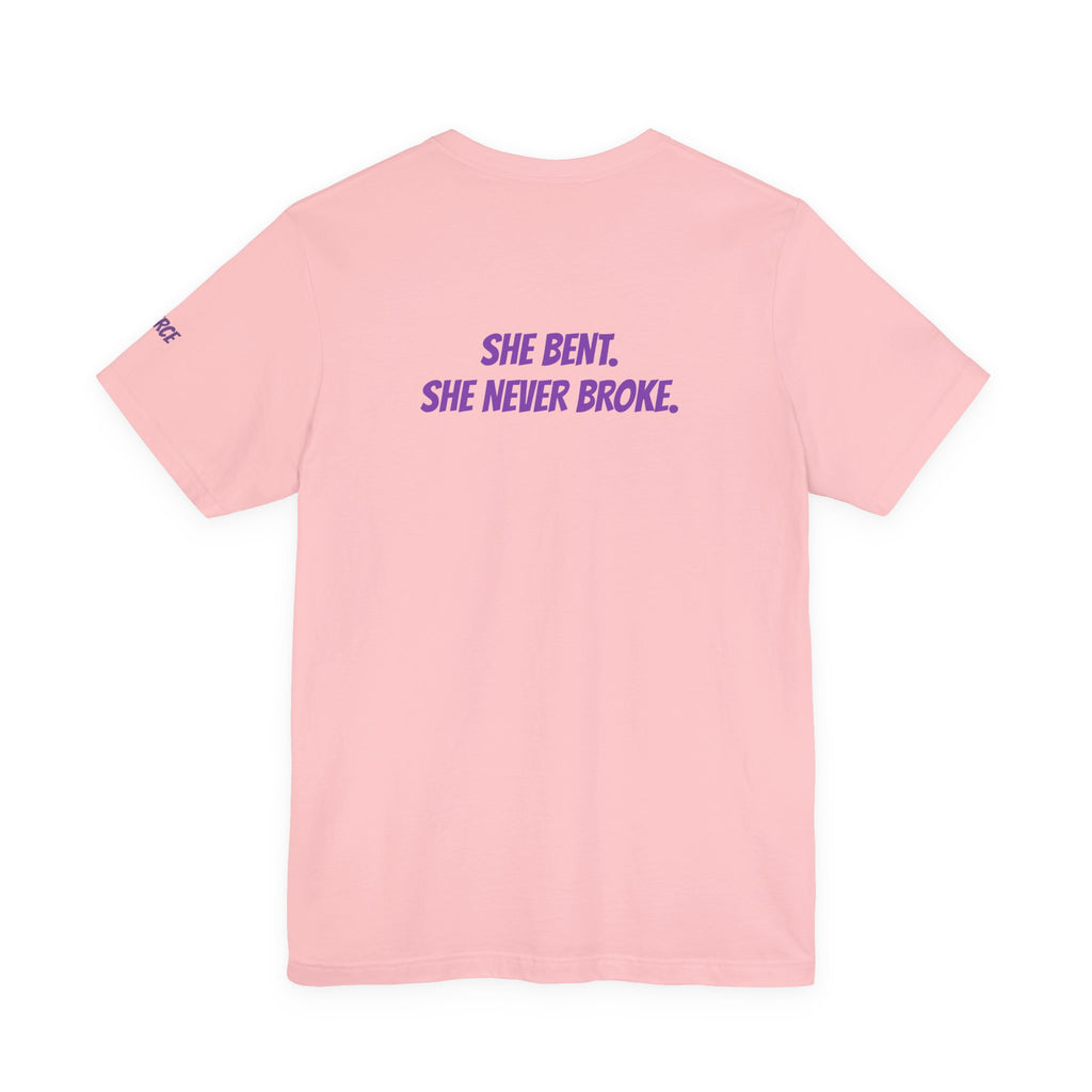 Sassys She Bent She Never Broke | Personalized Back-Print T-Shirt