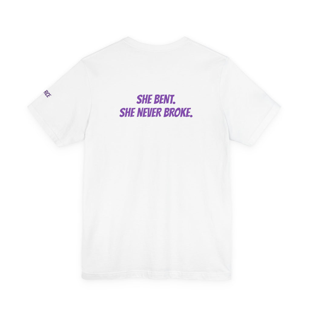 Sassys She Bent She Never Broke | Personalized Back-Print T-Shirt