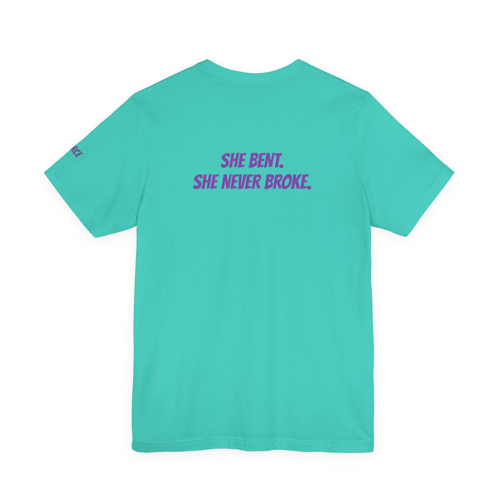 Sassys She Bent She Never Broke | Personalized Back-Print T-Shirt