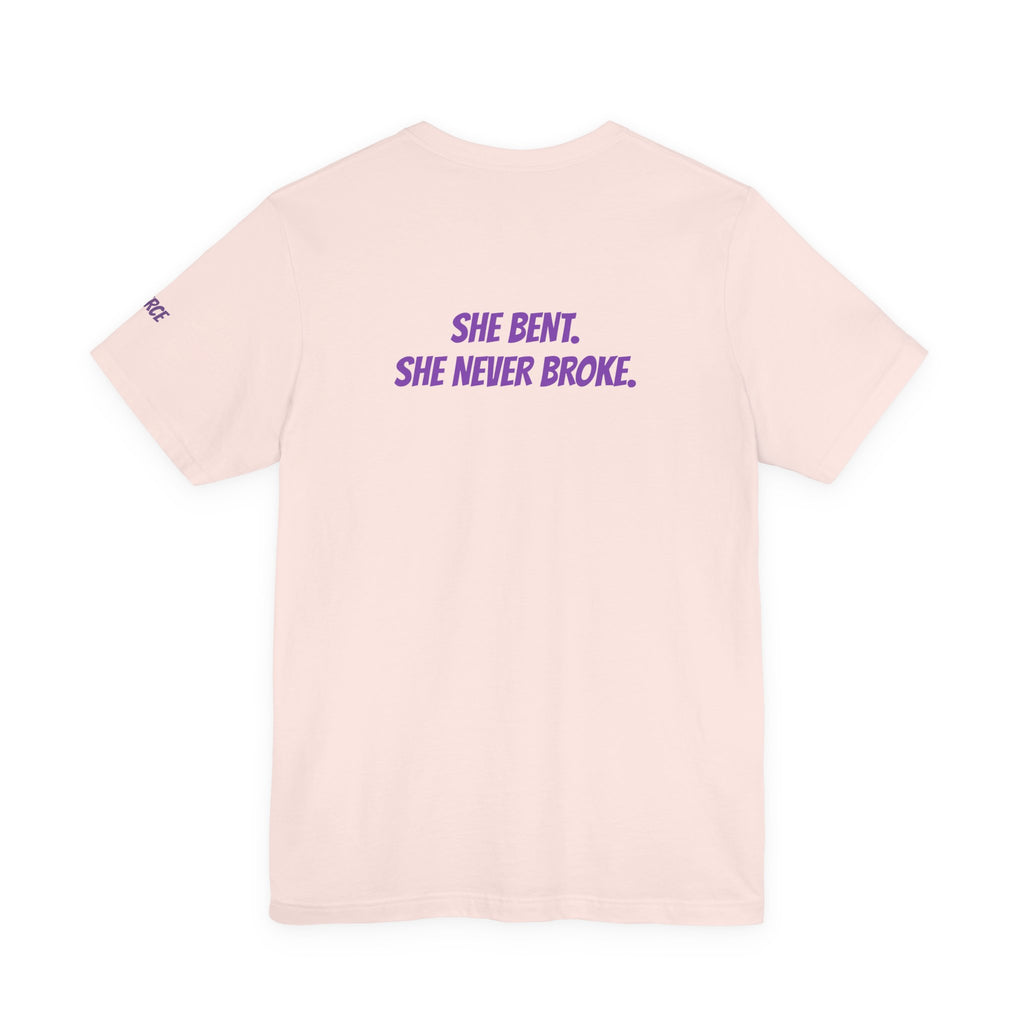 Sassys She Bent She Never Broke | Personalized Back-Print T-Shirt