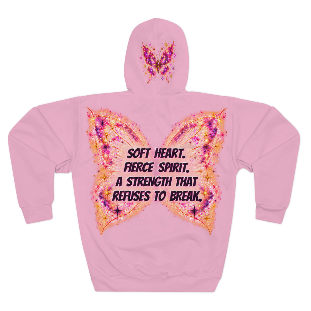 Sassys Butterfly Sparkle | Signature Back AOP Hoodie — Branded Front