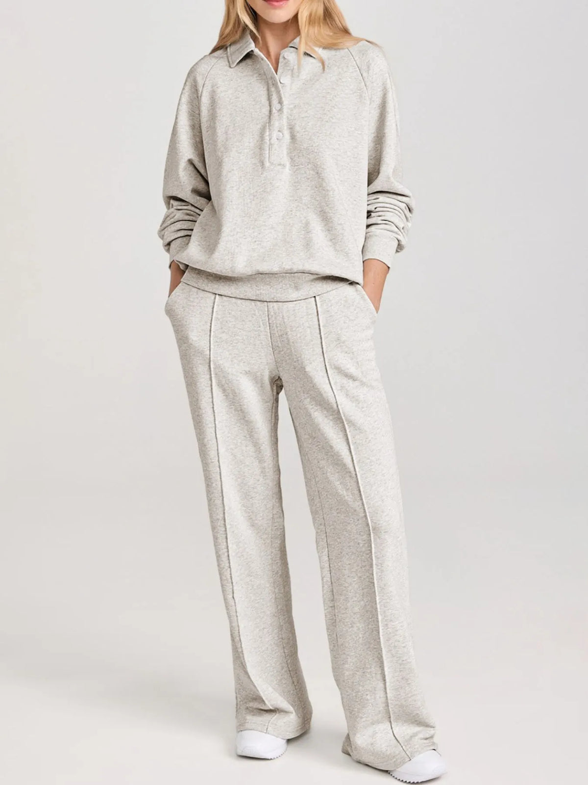 Collared Sweatshirt and High Waist Pants Active Set · detail view