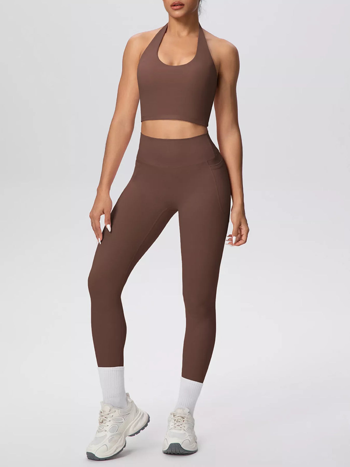 Halter Neck Crop Top and High-Waisted Leggings Active Set · detail view