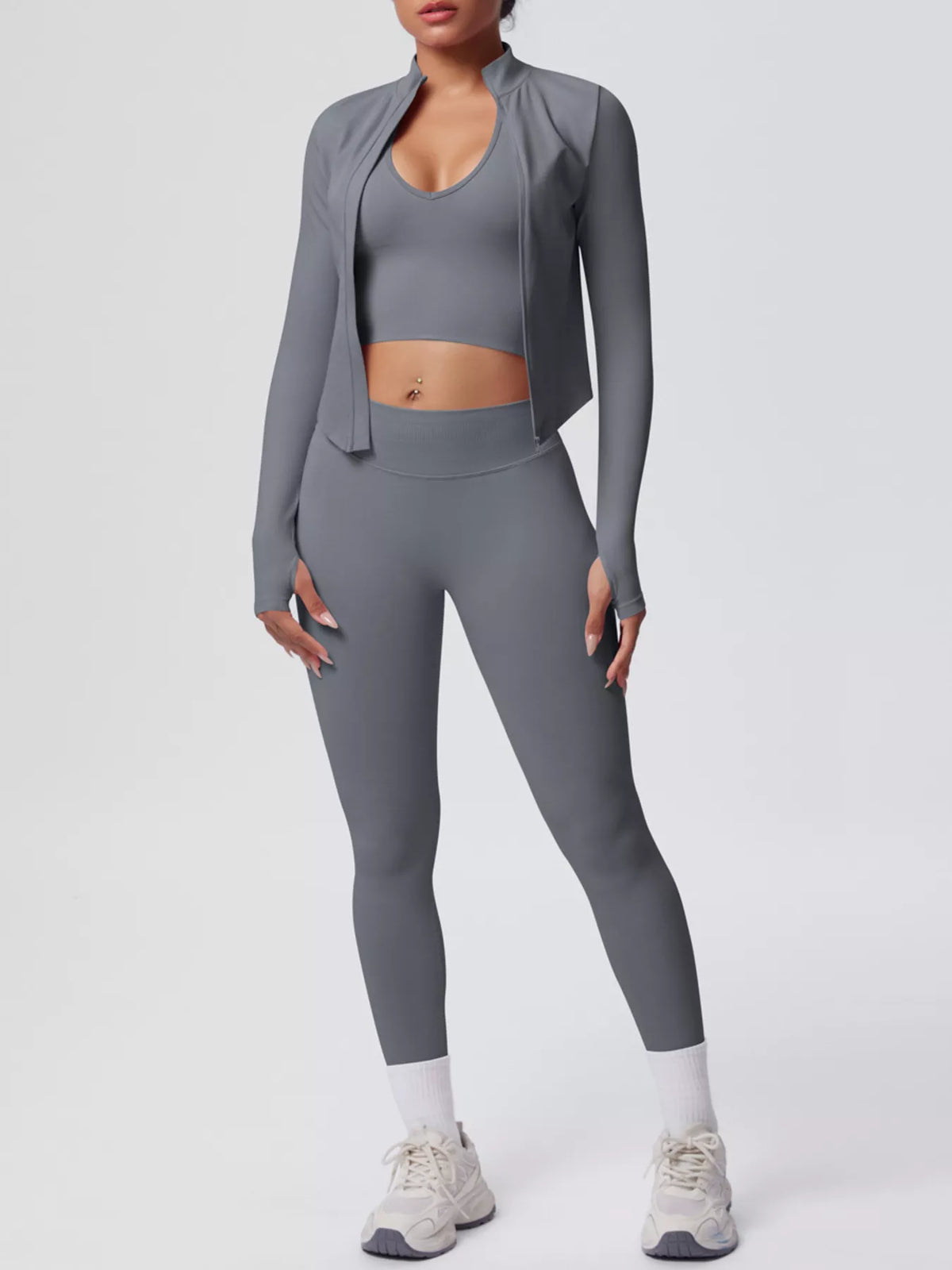 Tank & Zip-Up Jacket and Leggings Three-Piece Active Set · detail view