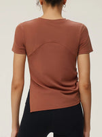 Full Size Slit Round Neck Short Sleeve Active T-Shirt Plus Size
