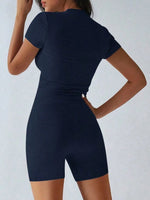 Round Neck Short Sleeve Top and Shorts Set