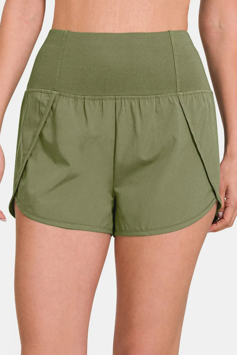 Zenana High-Waisted Zippered Back Pocket Active Shorts · detail view