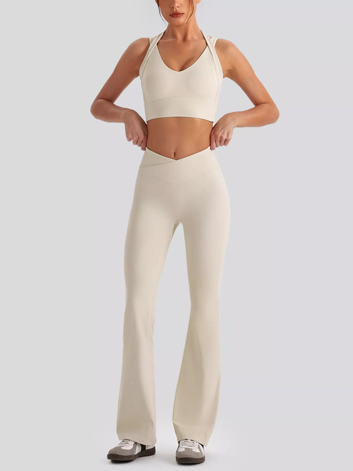 Seamless Criss-Cross V-Neck Tank and Leggings Active Set · detail view