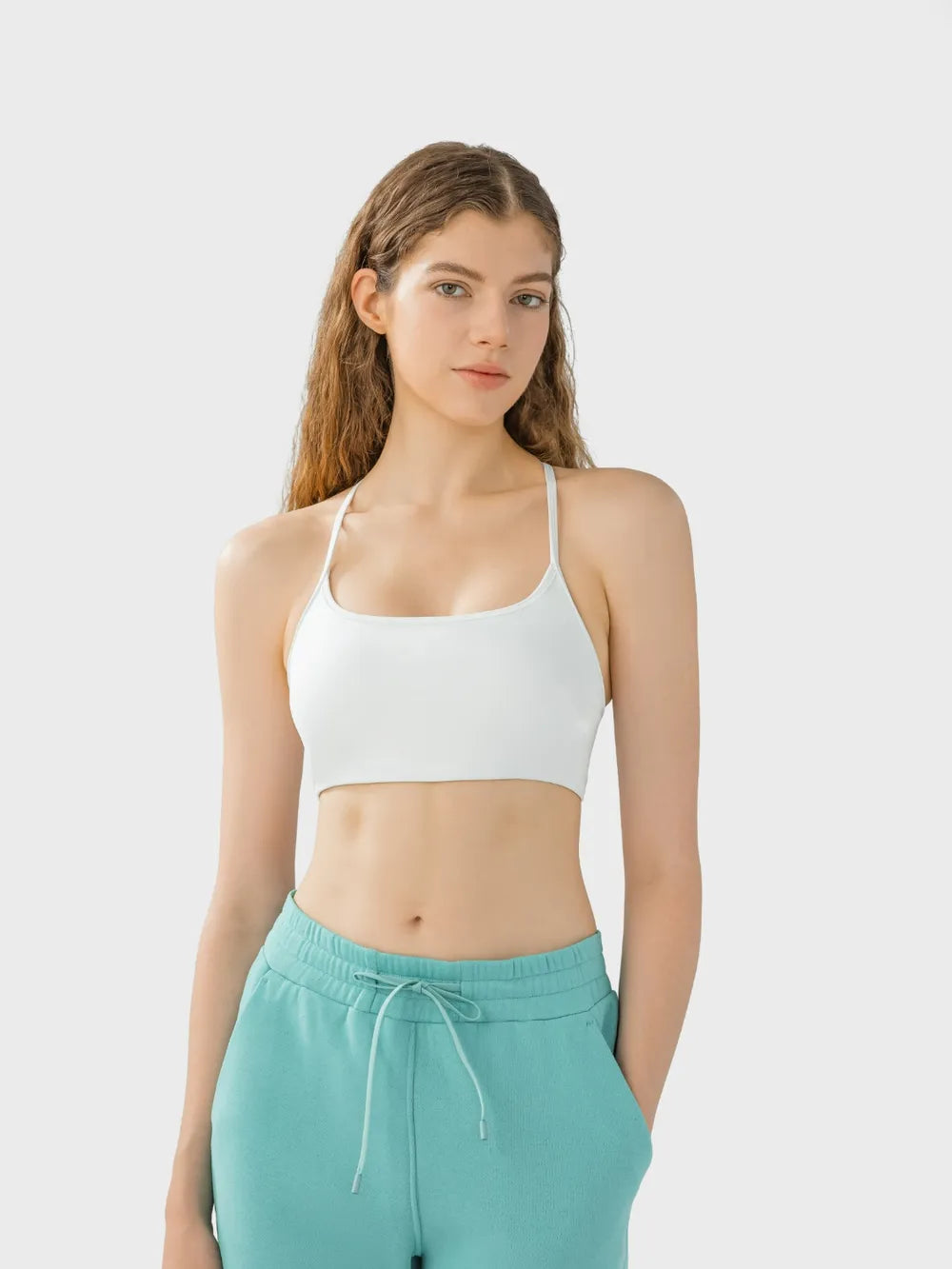 Millennia Crisscross Back Scoop Neck Active Cami with Detachable Chest Pads · detail view