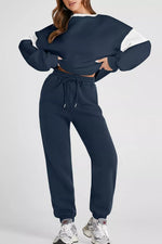 Drop Shoulder Loose Sweatshirt and Joggers Active Set