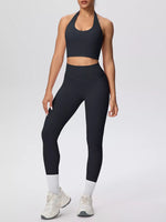 Halter Neck Crop Top and High-Waisted Leggings Active Set
