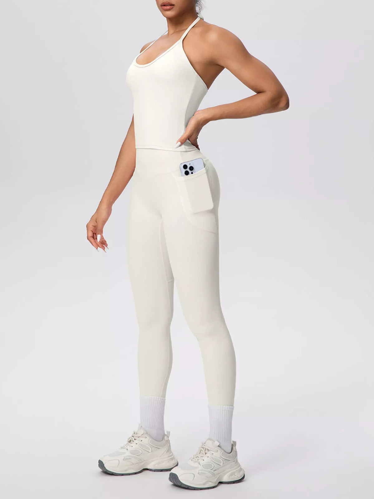 Halter Neck Cami and High-Waisted Leggings Active Set · detail view