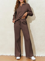 Collared Sweatshirt and High Waist Pants Active Set