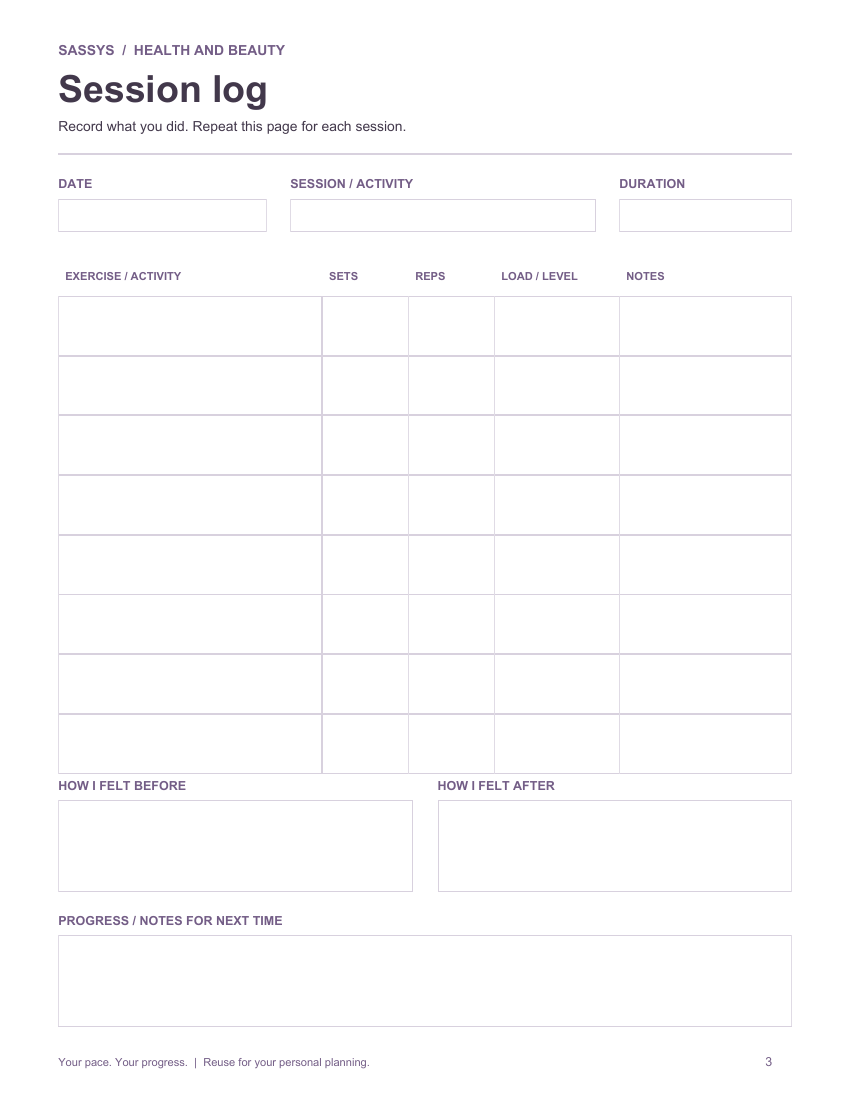 Move at Your Pace · Workout Planner | Printable & Fillable PDF